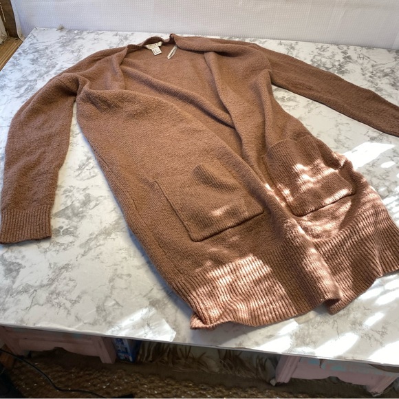 Forever 21 Taupe/ Pink Fluffy Long Open front Cardigan Size Small - Picture 8 of 15